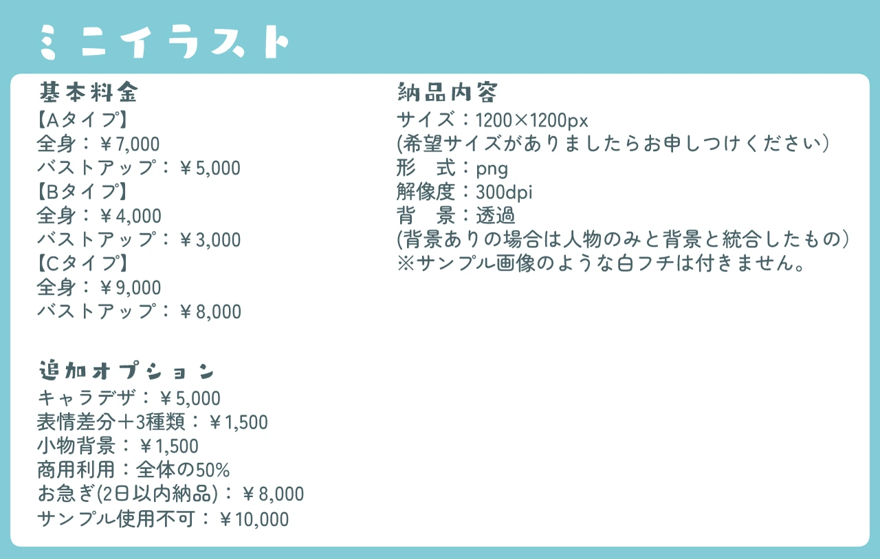 ミニイラスト 料金表